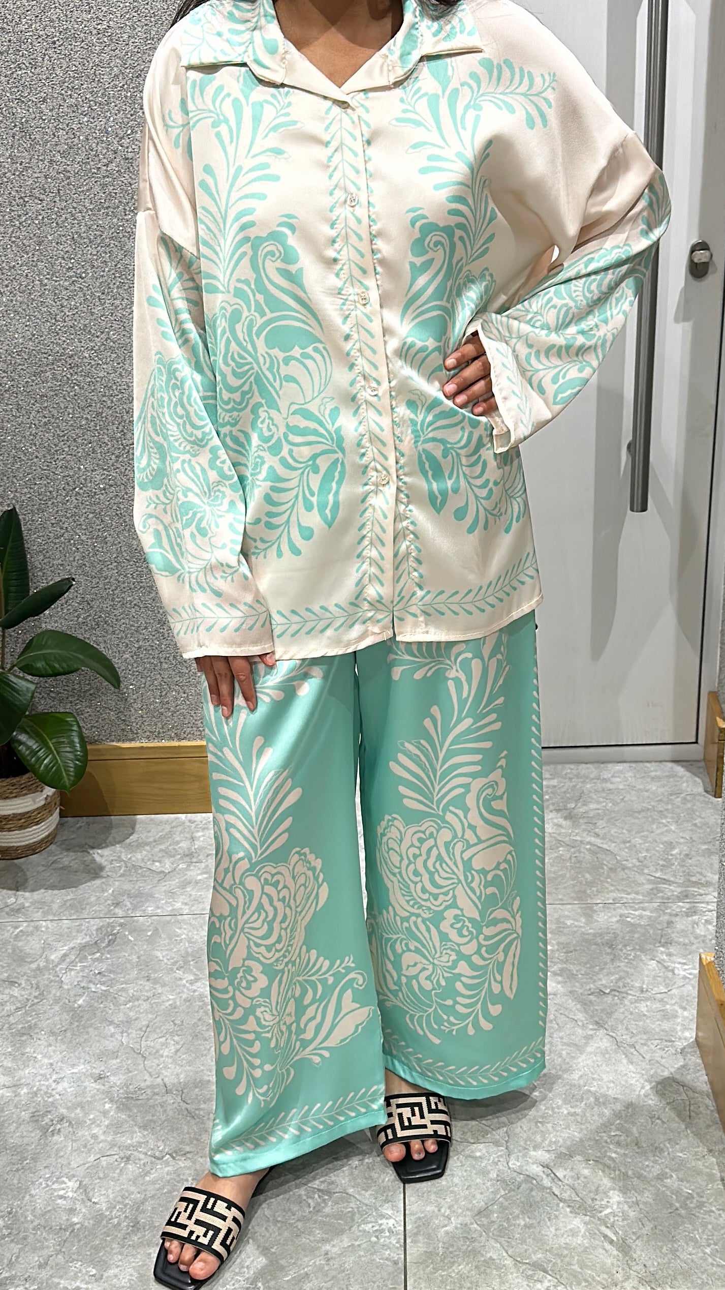 Ayline Printed Co ord In Mint Green