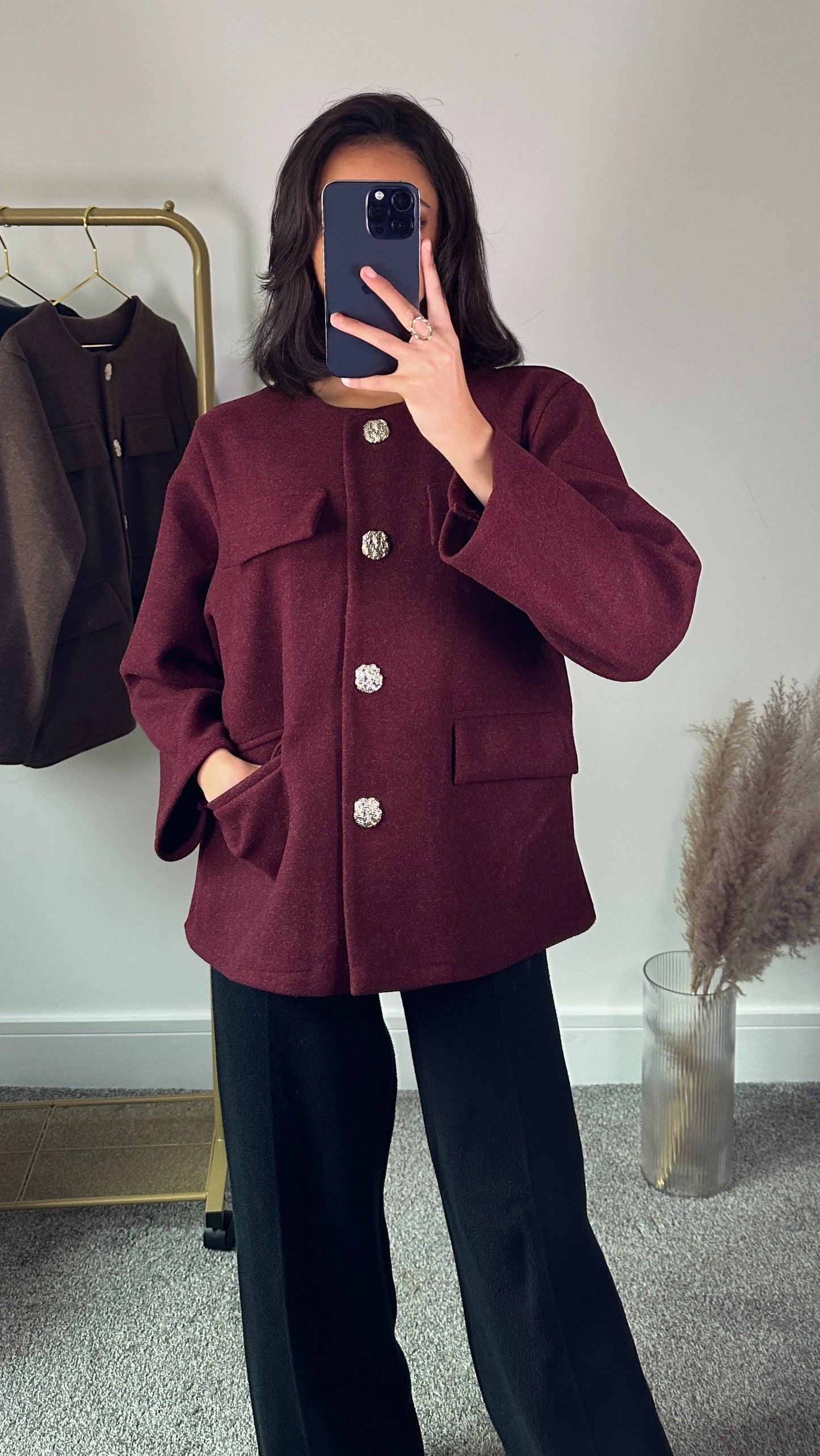 Wool blend jacket in burgundy