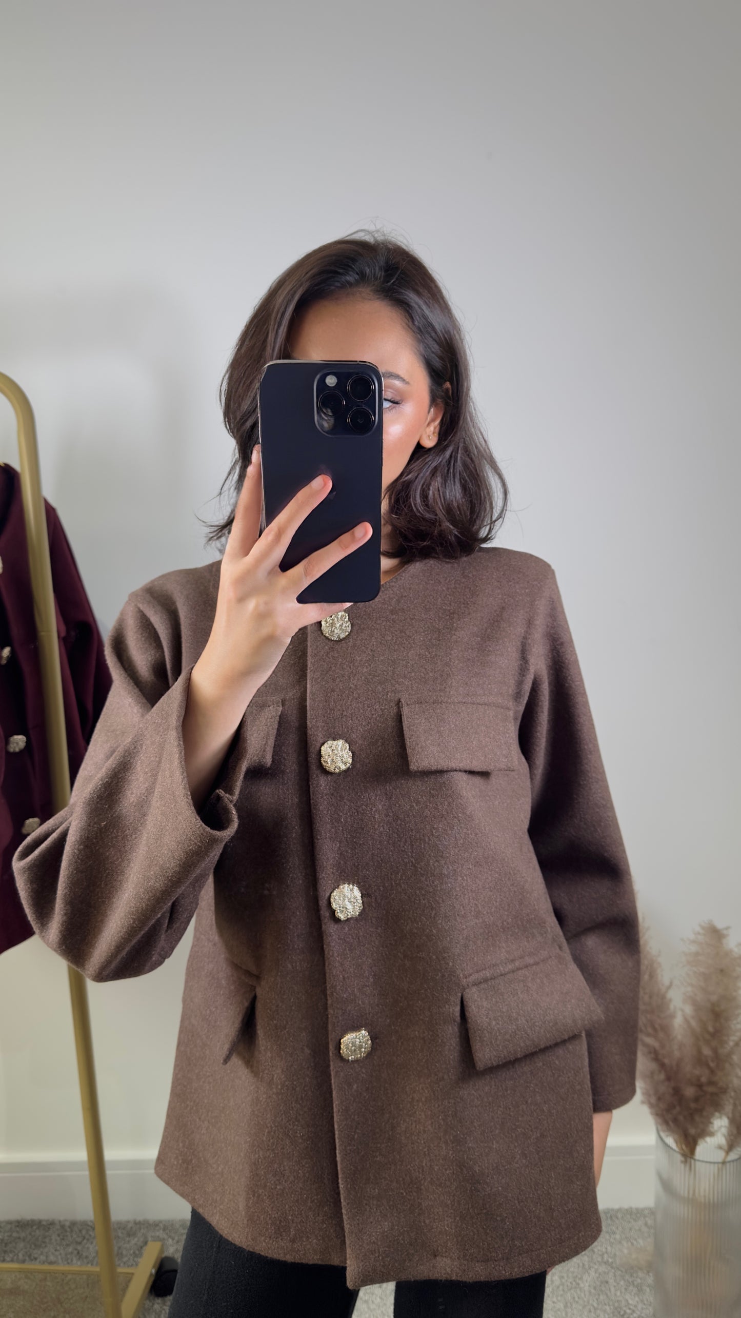 Wool blend jacket in burgundy