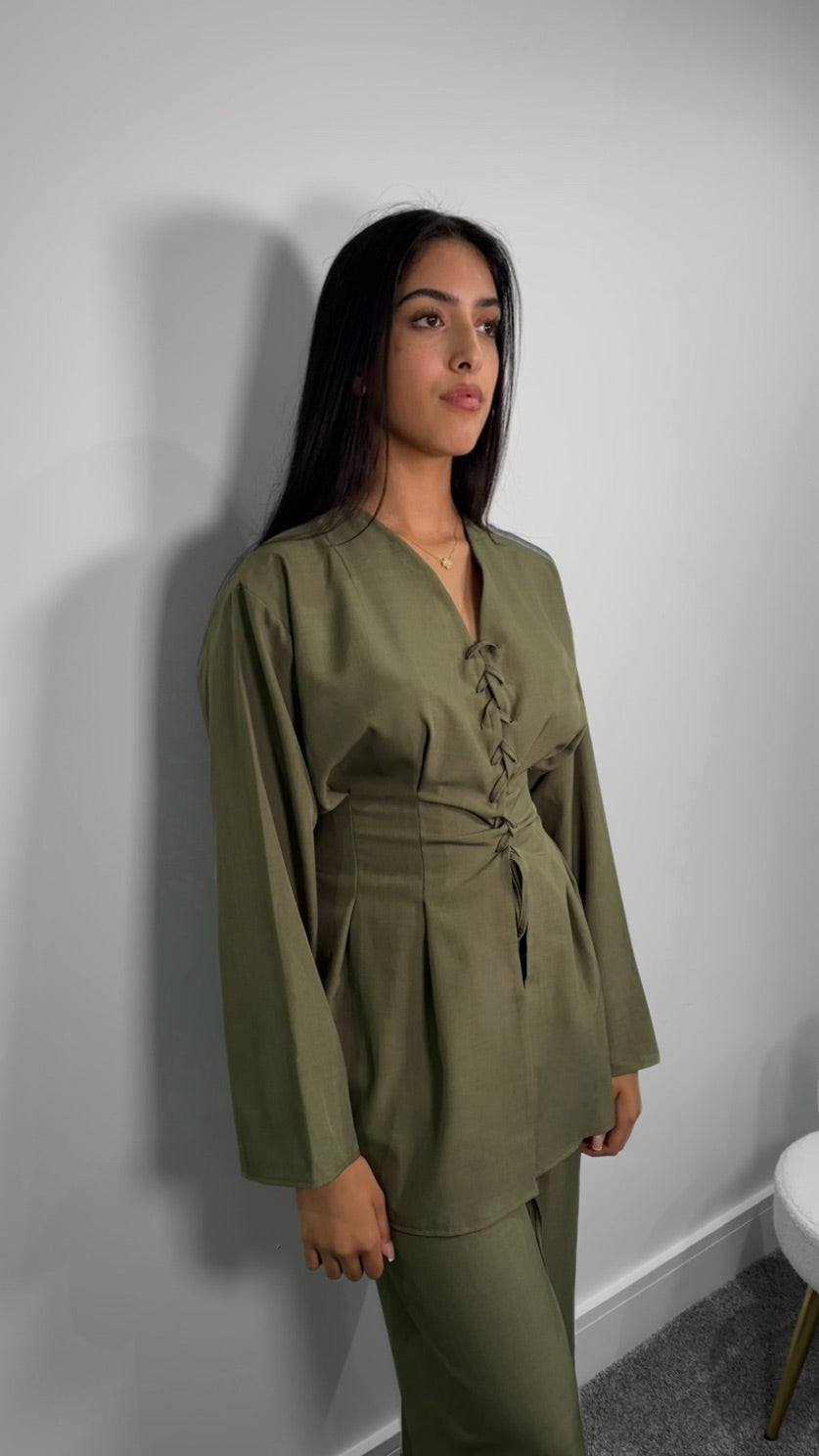 Elira Co ord set in khaki