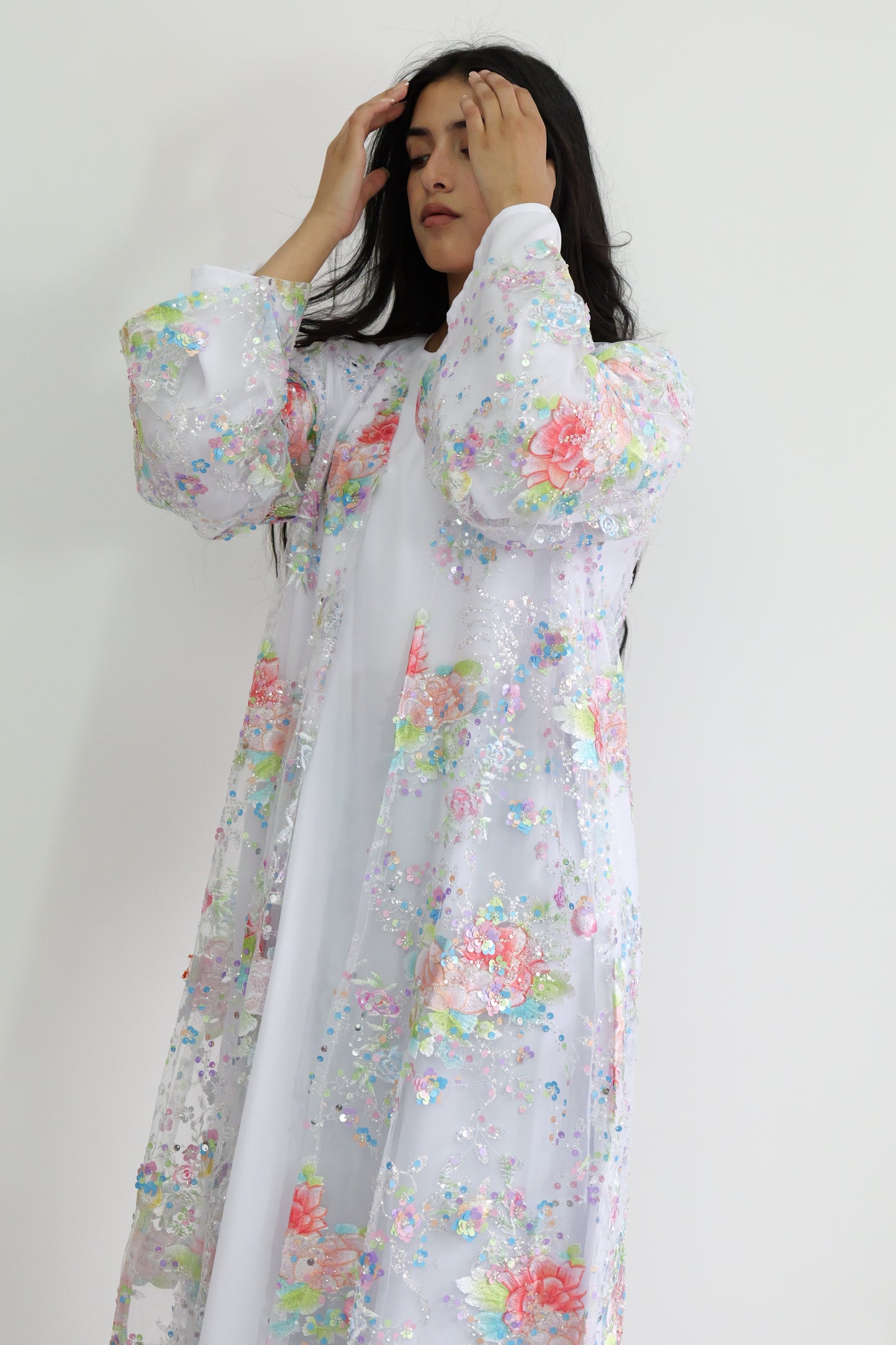 Summer petals abaya in White