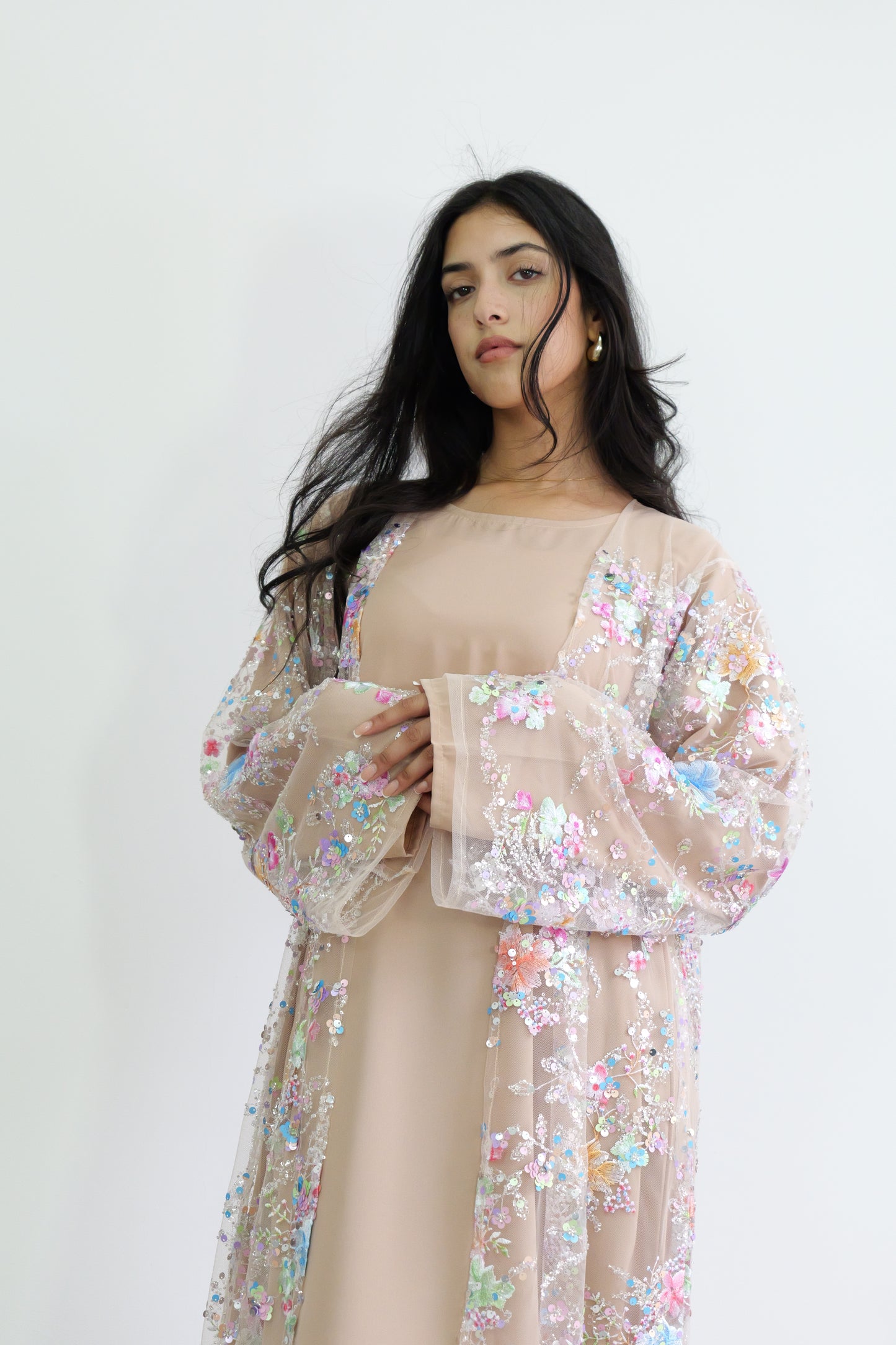 Summer petals abaya in Nude & Pink