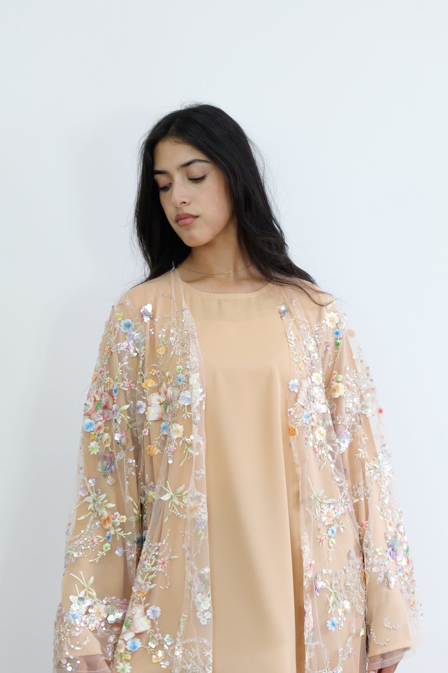 Summer petals abaya in beige