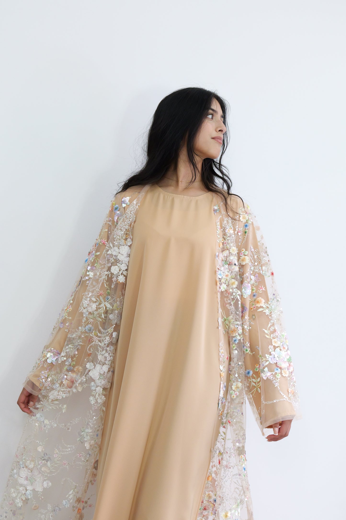 Summer petals abaya in beige