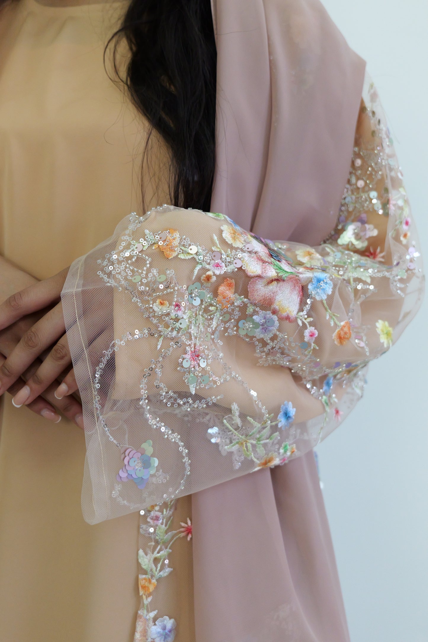 Summer petals abaya in beige