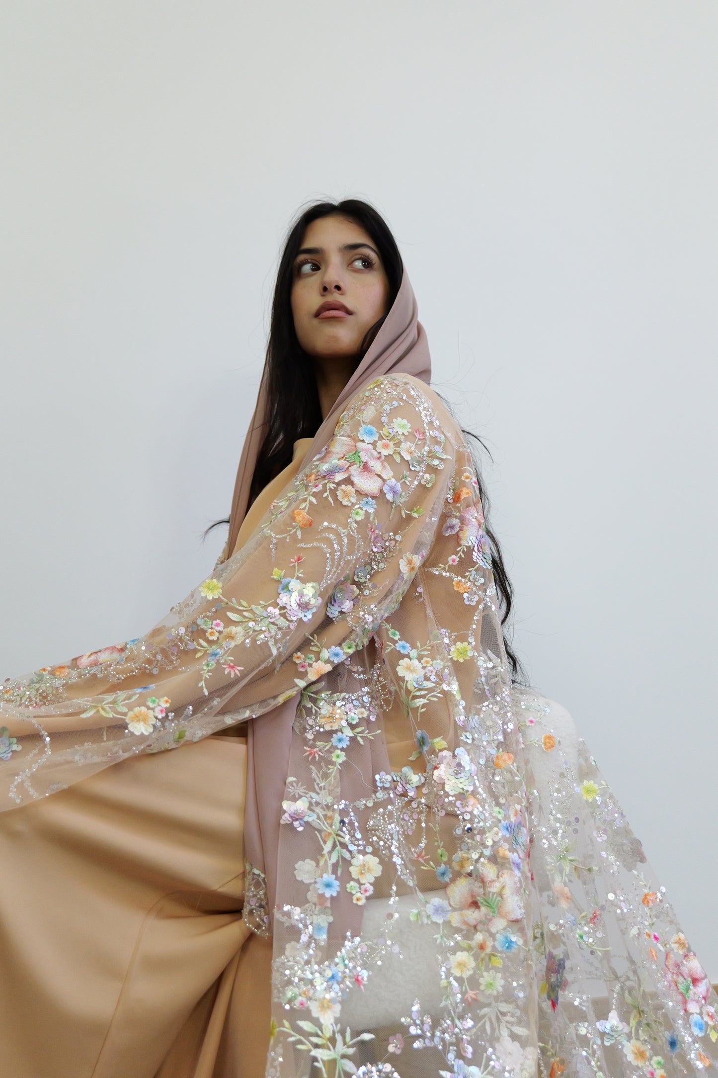 Summer petals abaya in beige