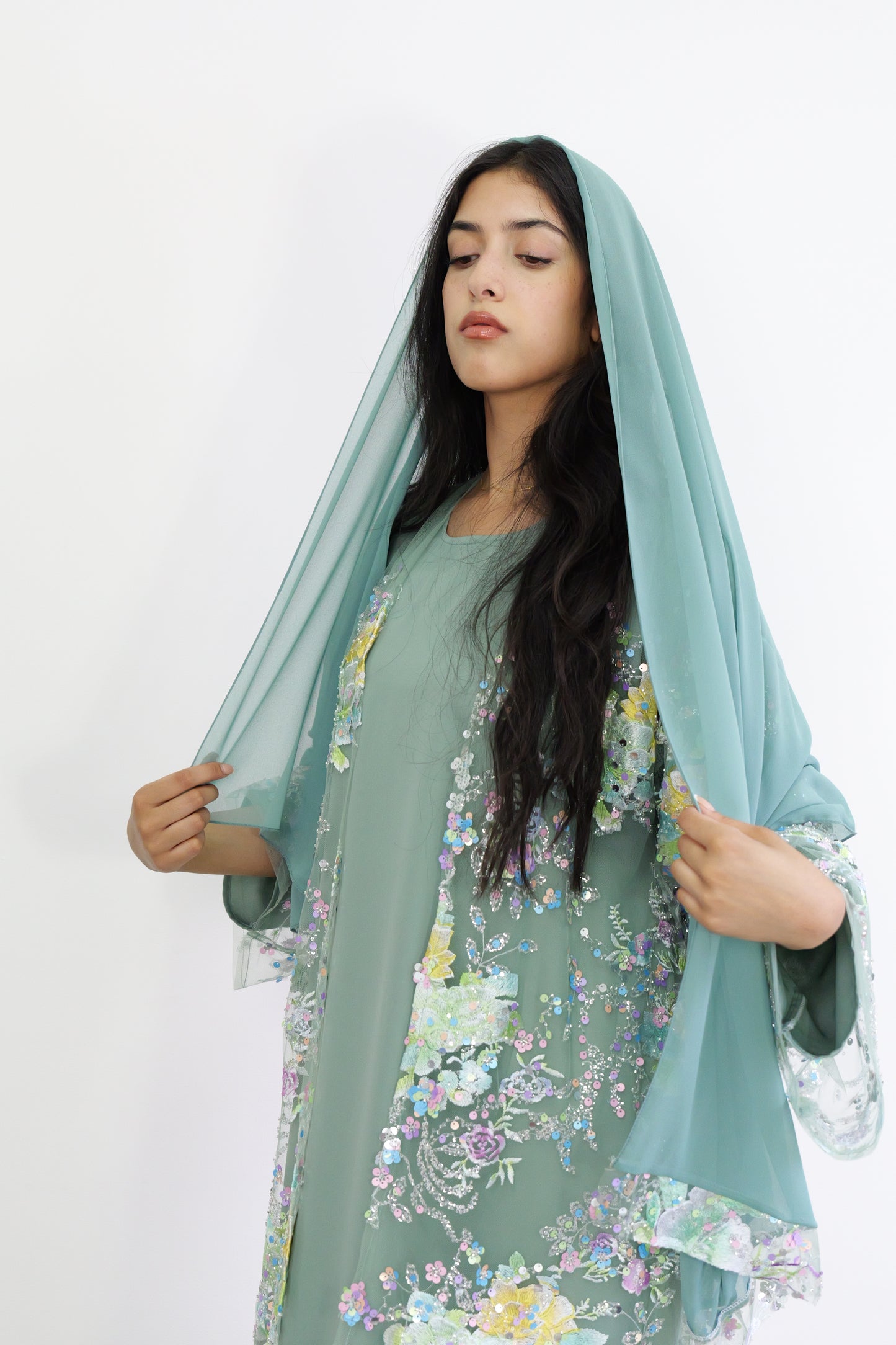 Summer petals abaya in Sage Green