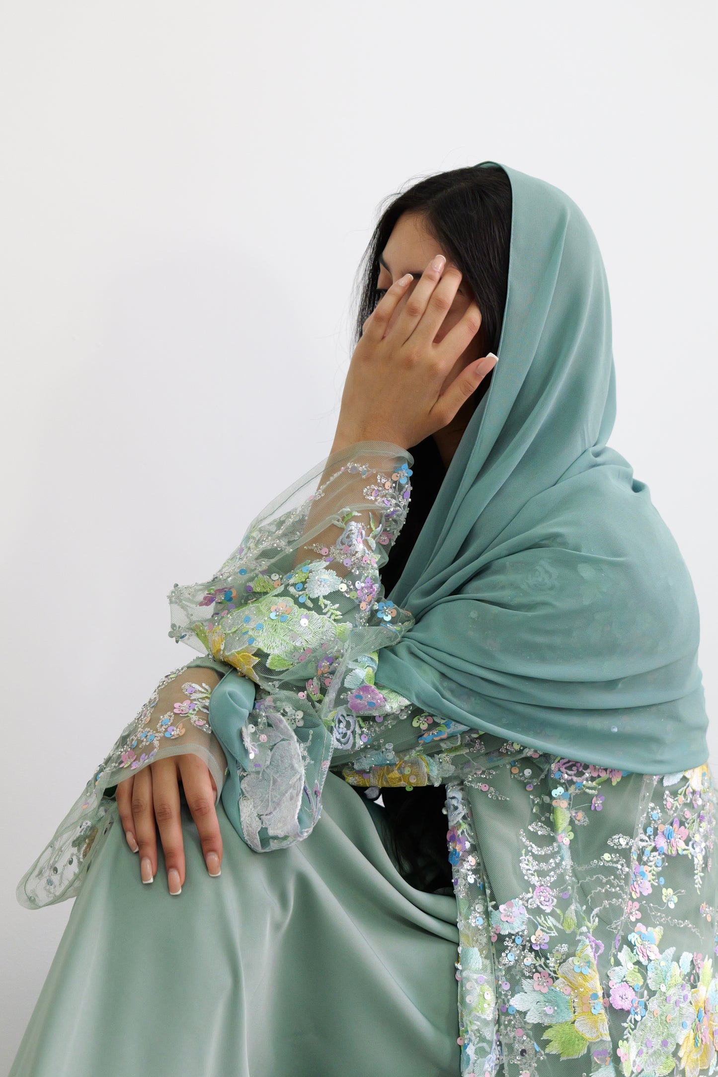 Summer petals abaya in Sage Green