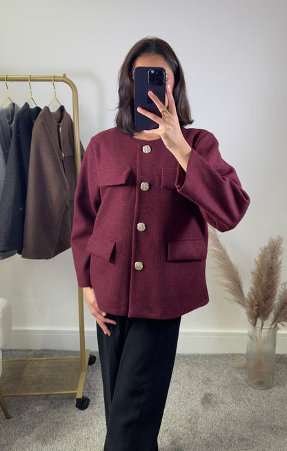 Wool blend jacket in burgundy