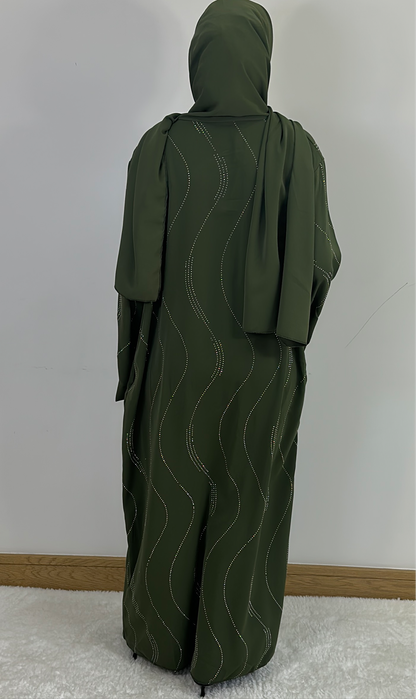 Abaya with attached scarf olive gree