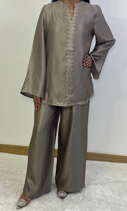 Shaba two piece co ord set in taupe.