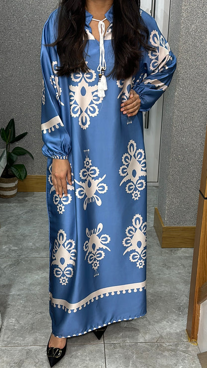 Aafah Printed Dress In Blue