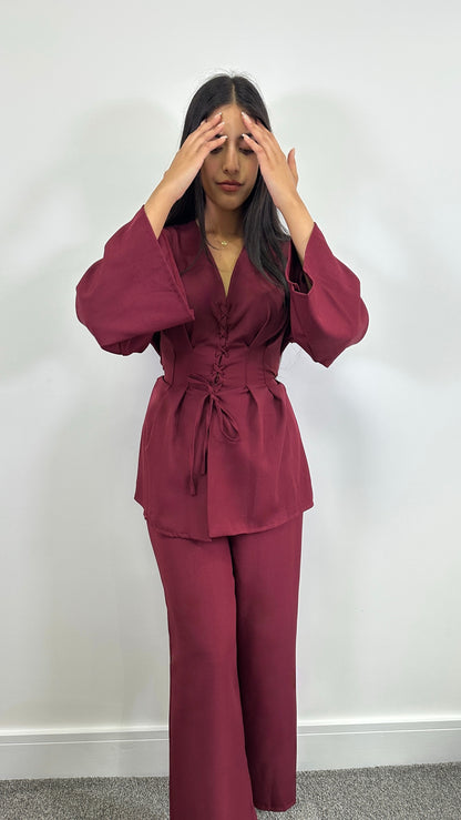 Elira Co ord set in burgundy