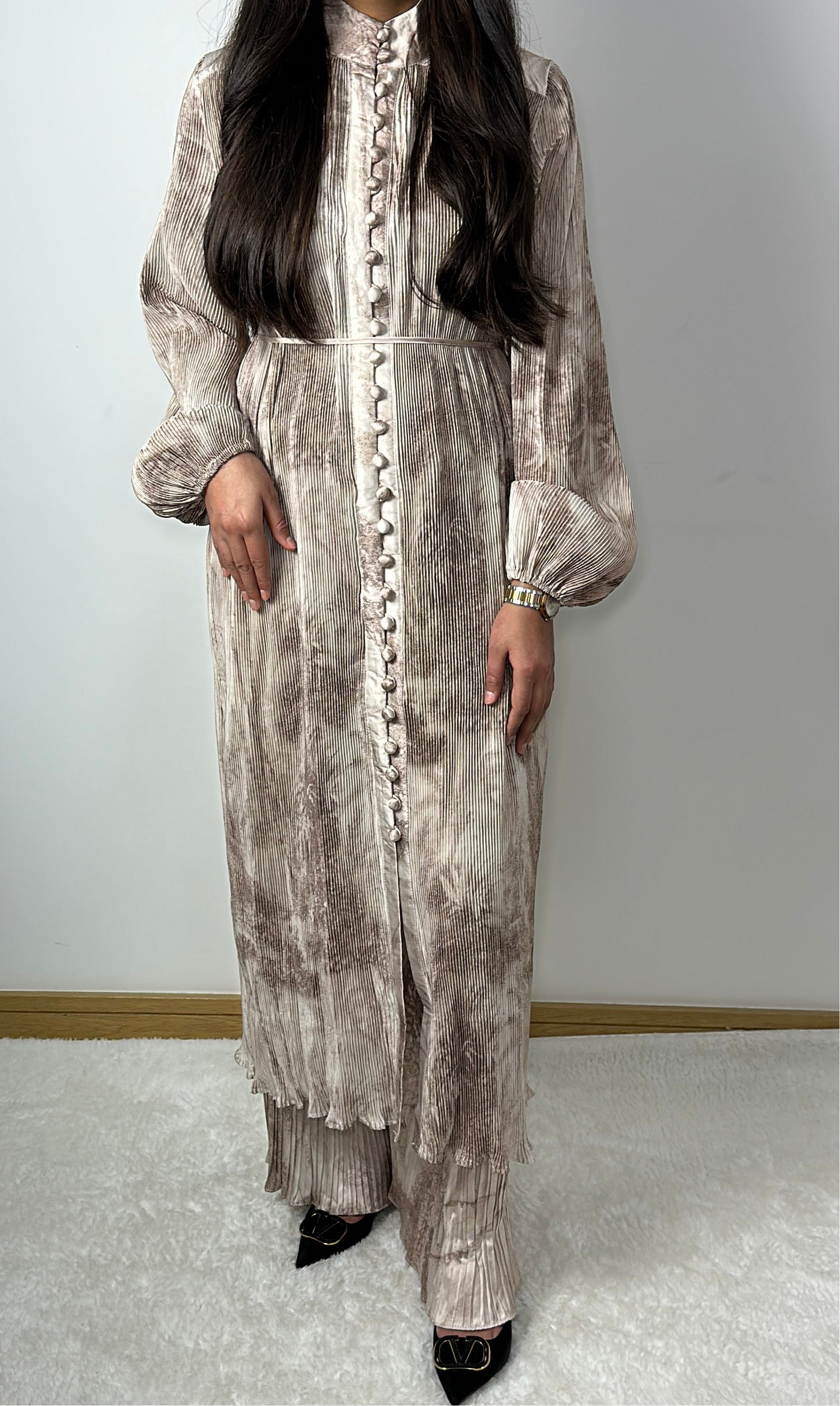 Shana two piece co ord set in beige.