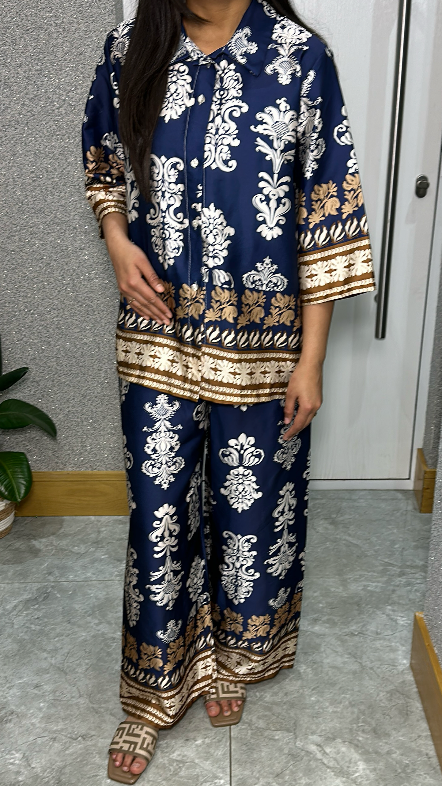 Emna Printed Co ord Set In Navy