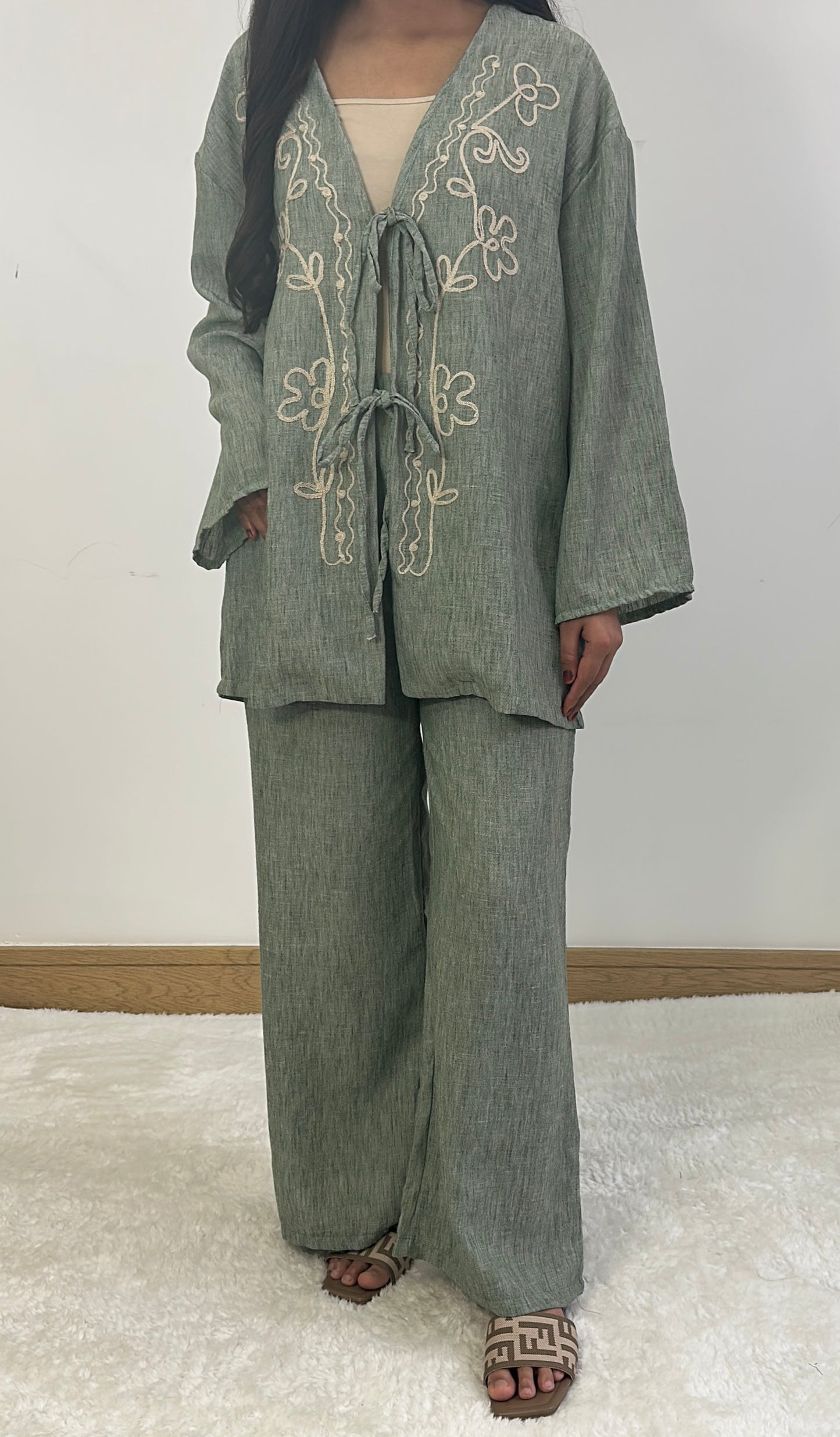 Lilian summer co ord in saga green