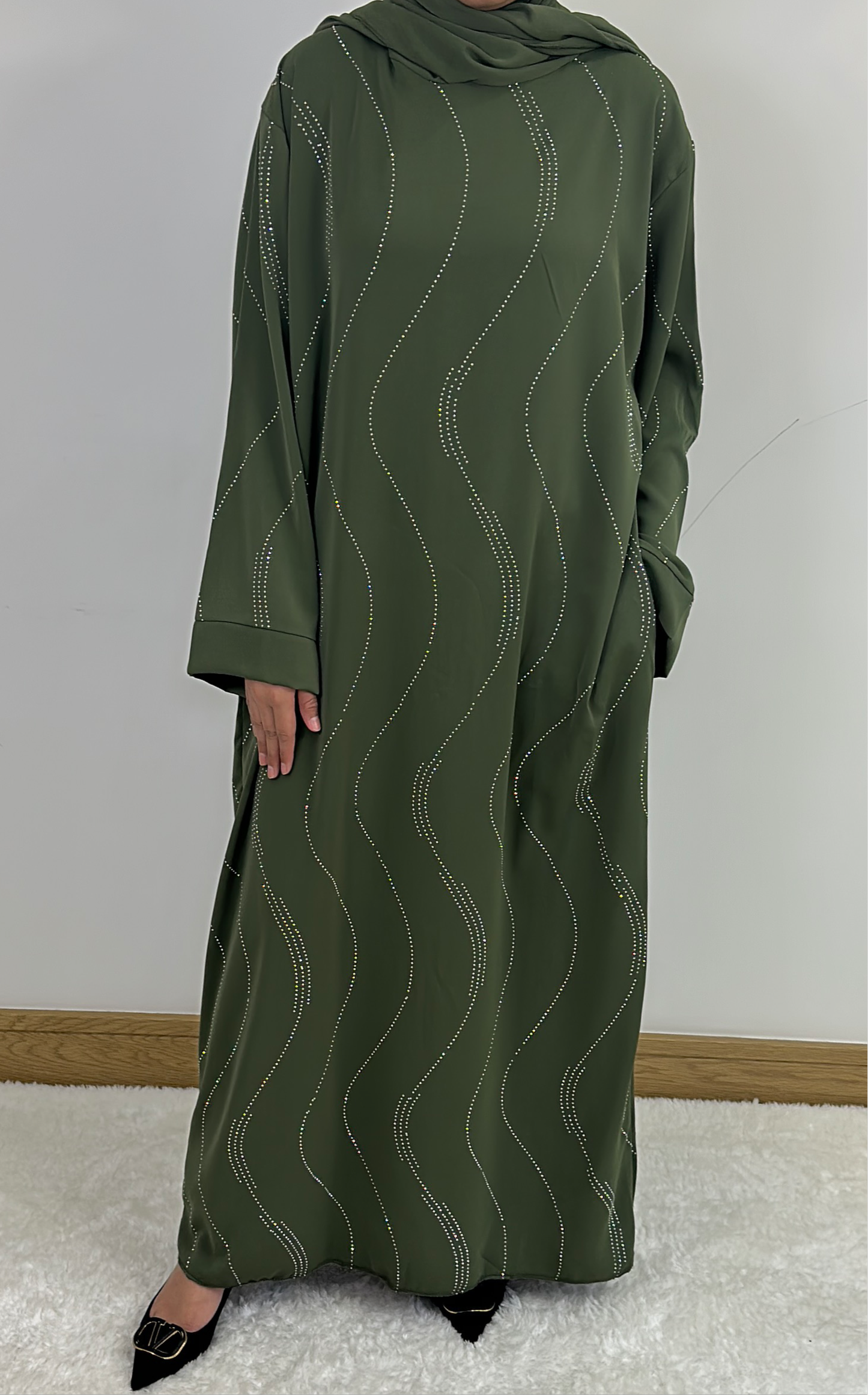 Abaya with attached scarf olive gree