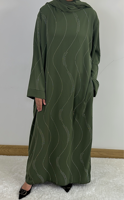 Abaya with attached scarf olive gree
