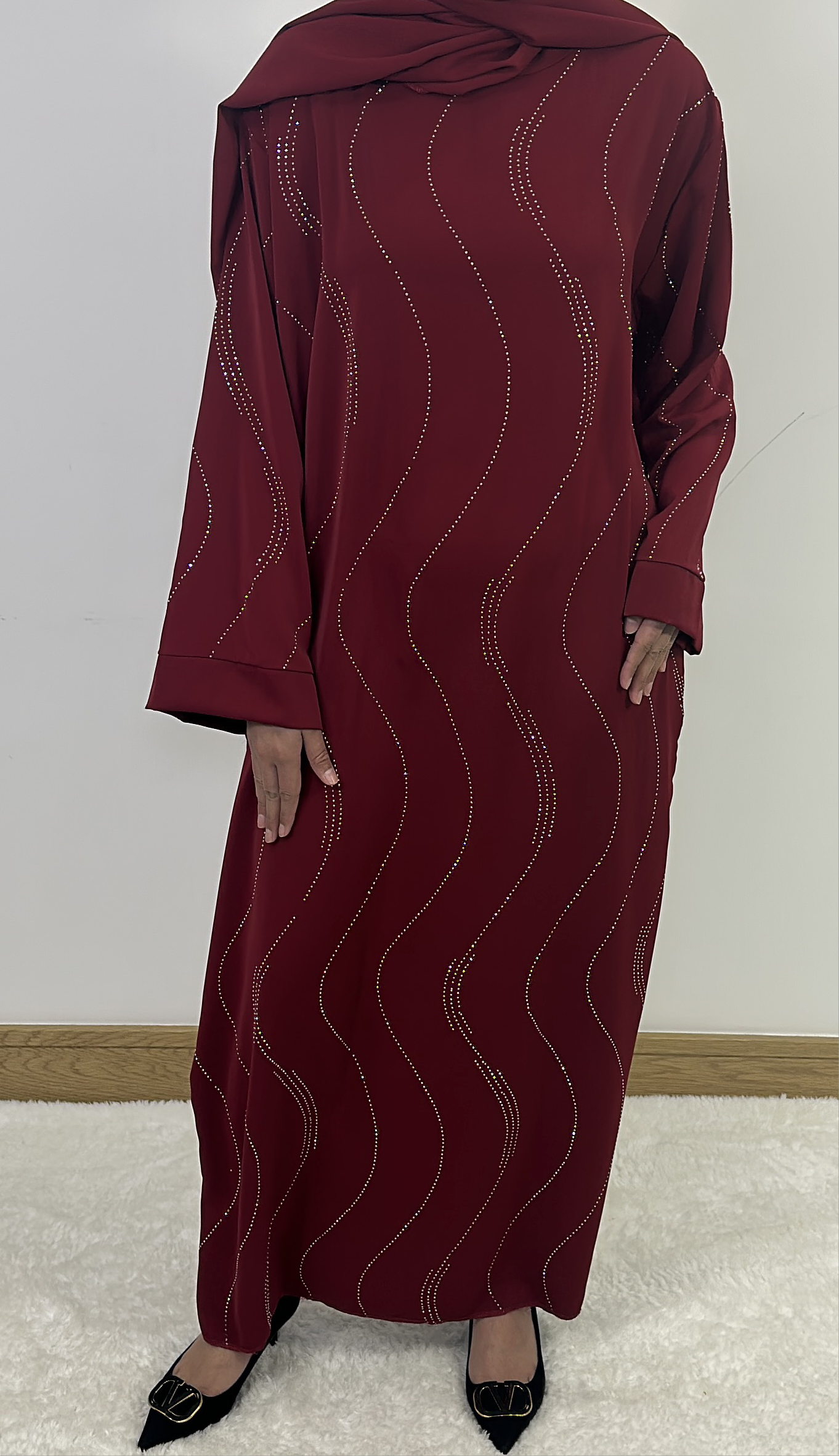 Abaya with attached scarf burgundy