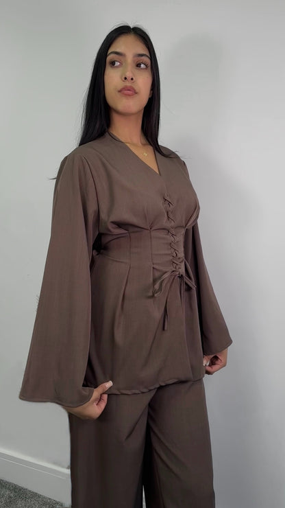 Elira Co ord set in chocolate brown