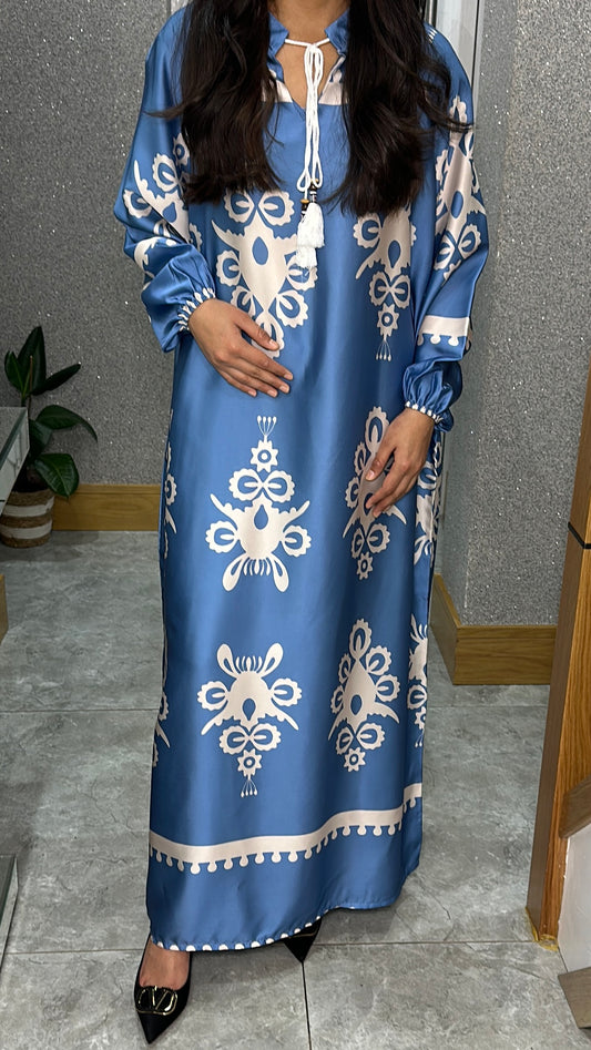 Aafah Printed Dress In Blue