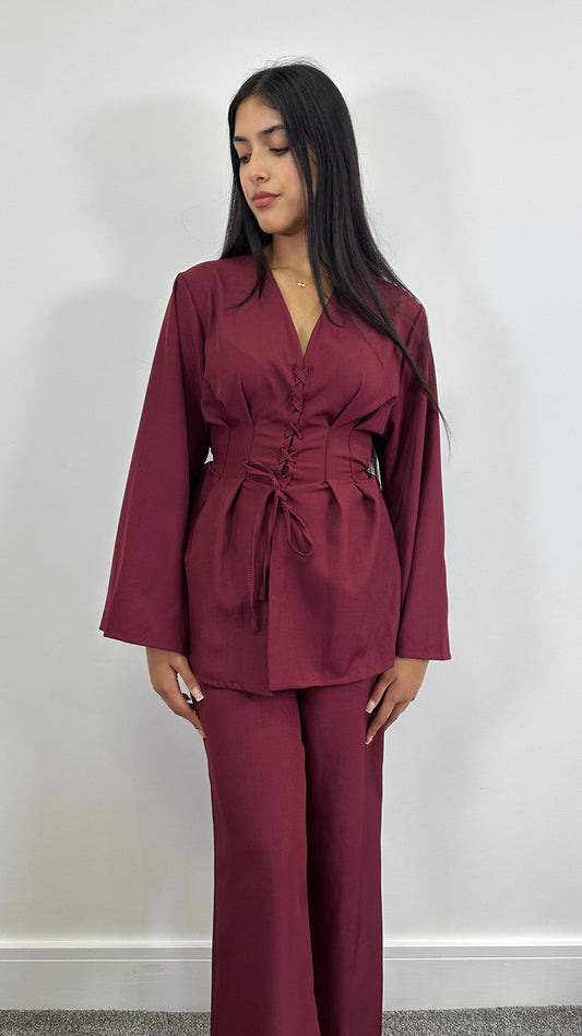 Elira Co ord set in burgundy