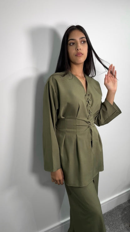 Elira Co ord set in khaki