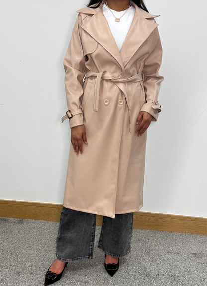 Beni pu leather jacket in beige