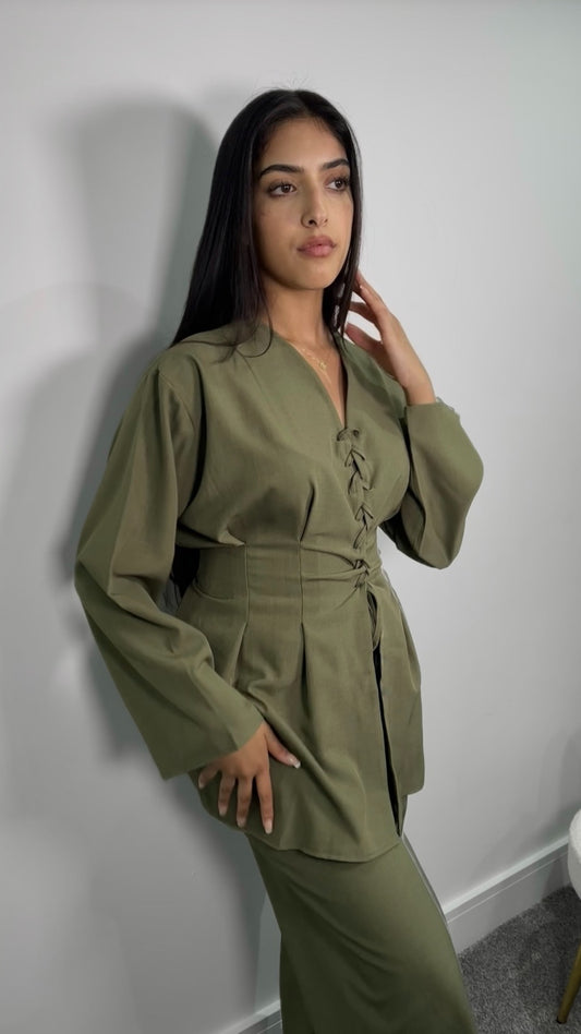 Elira Co ord set in khaki