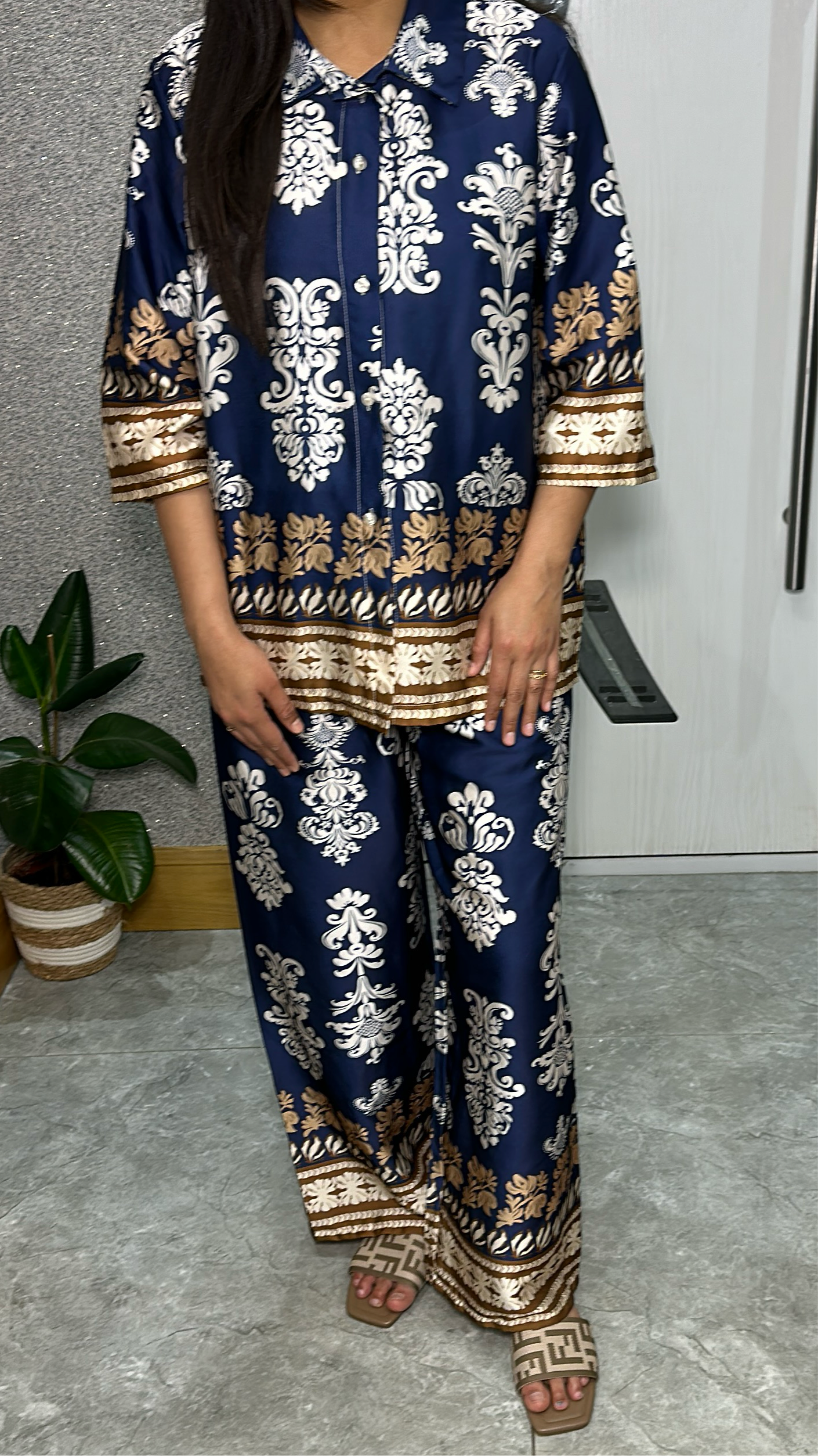 Emna Printed Co ord Set In Navy