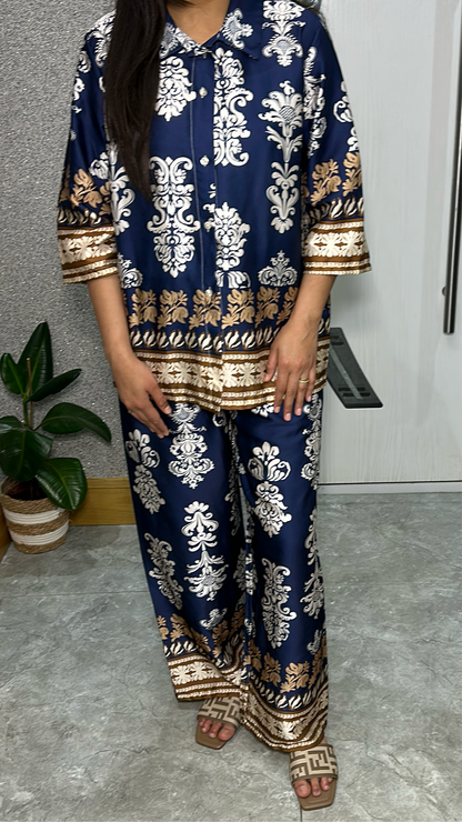 Emna Printed Co ord Set In Navy