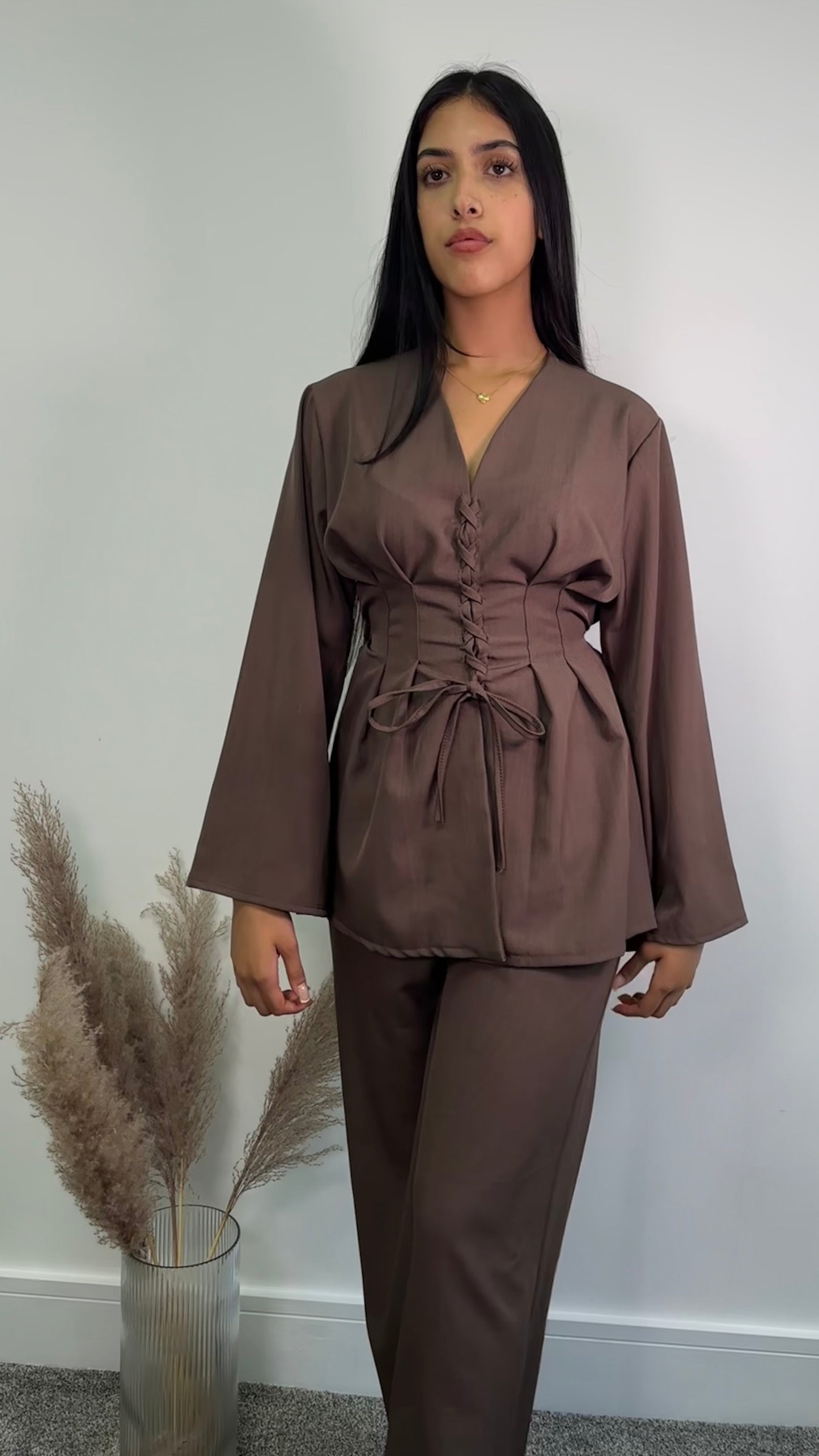 Elira Co ord set in chocolate brown