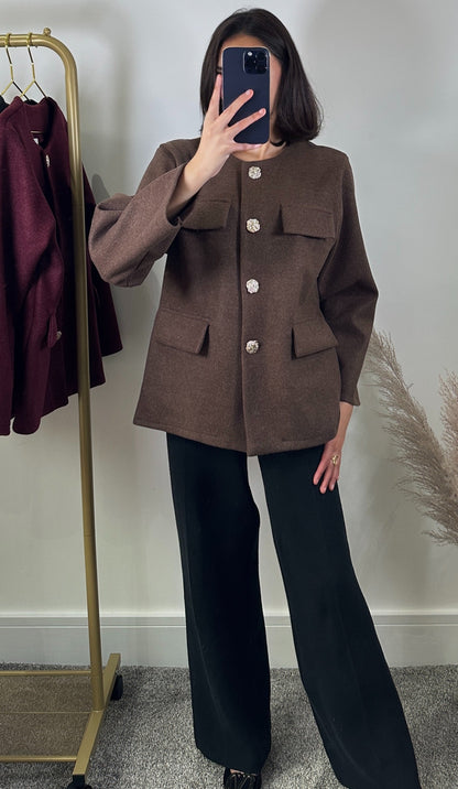 Wool blend jacket in burgundy