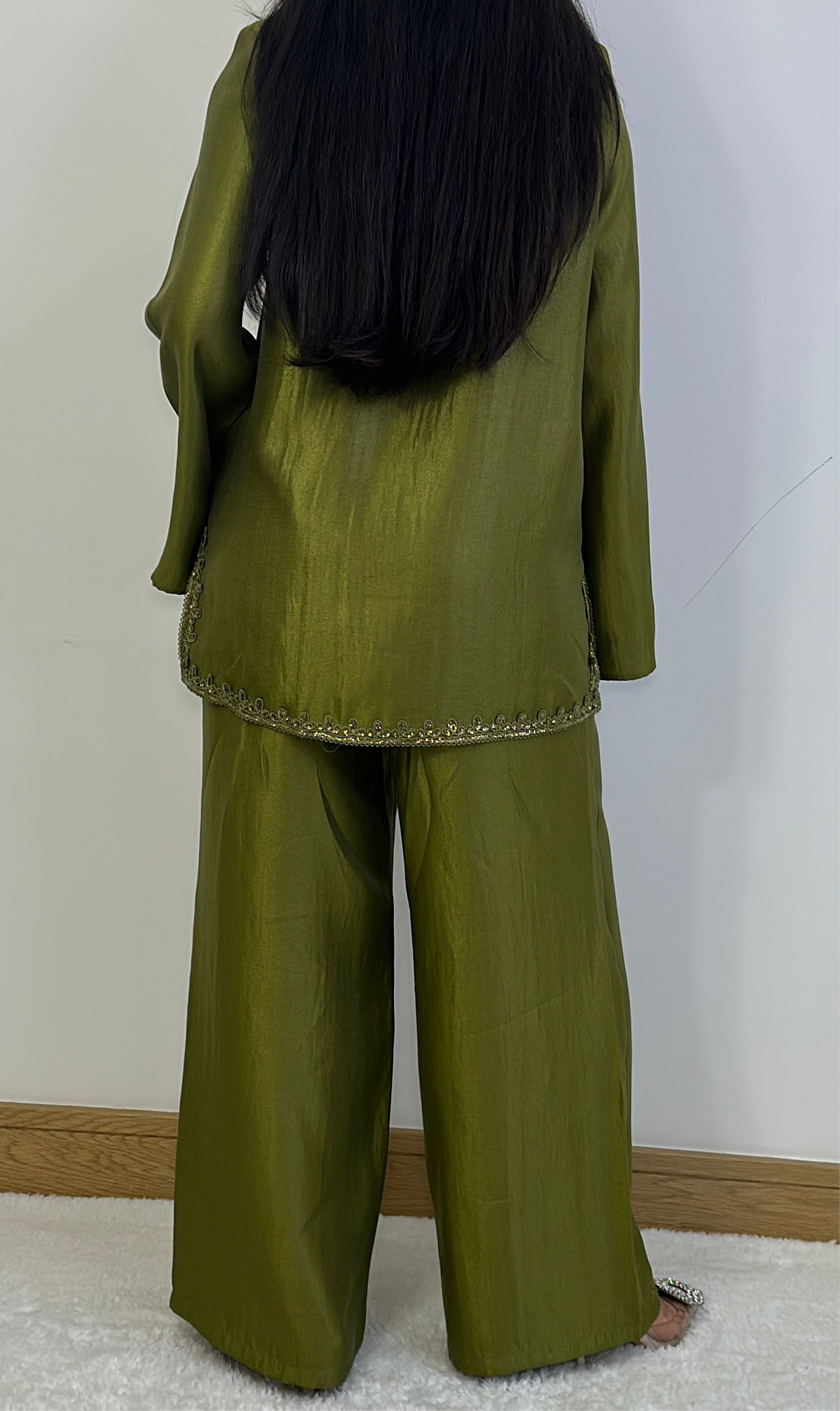 Shaba two piece co ord set in henna green.