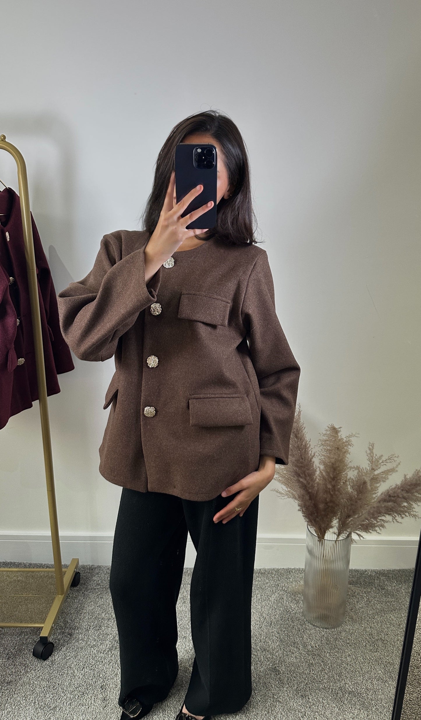 Wool blend jacket in burgundy