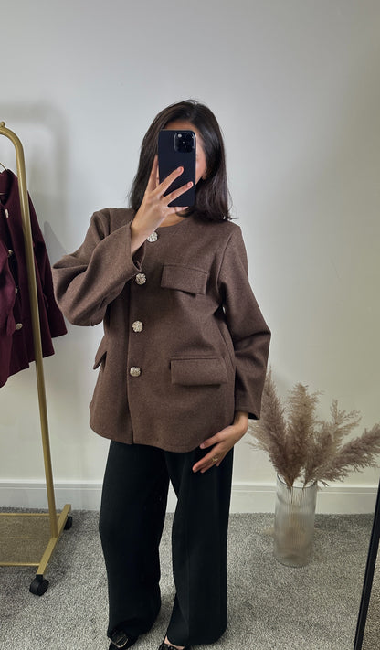 Wool blend jacket in burgundy