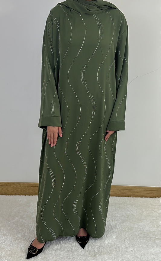 Abaya with attached scarf olive gree