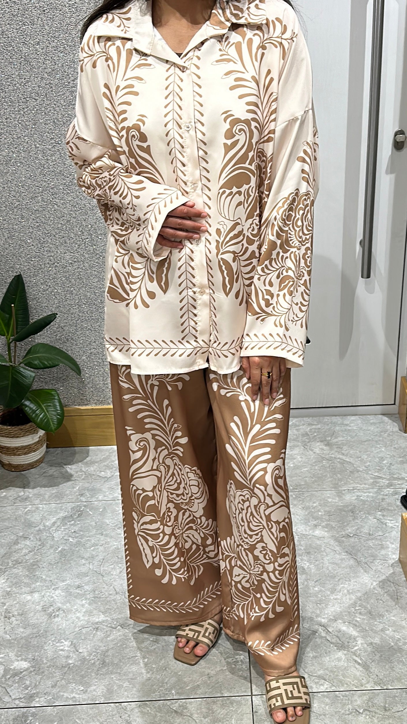Ayline Printed Co ord In Brown / Beige