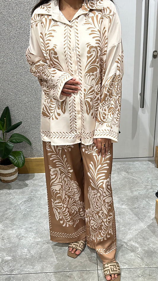 Ayline Printed Co ord In Brown / Beige