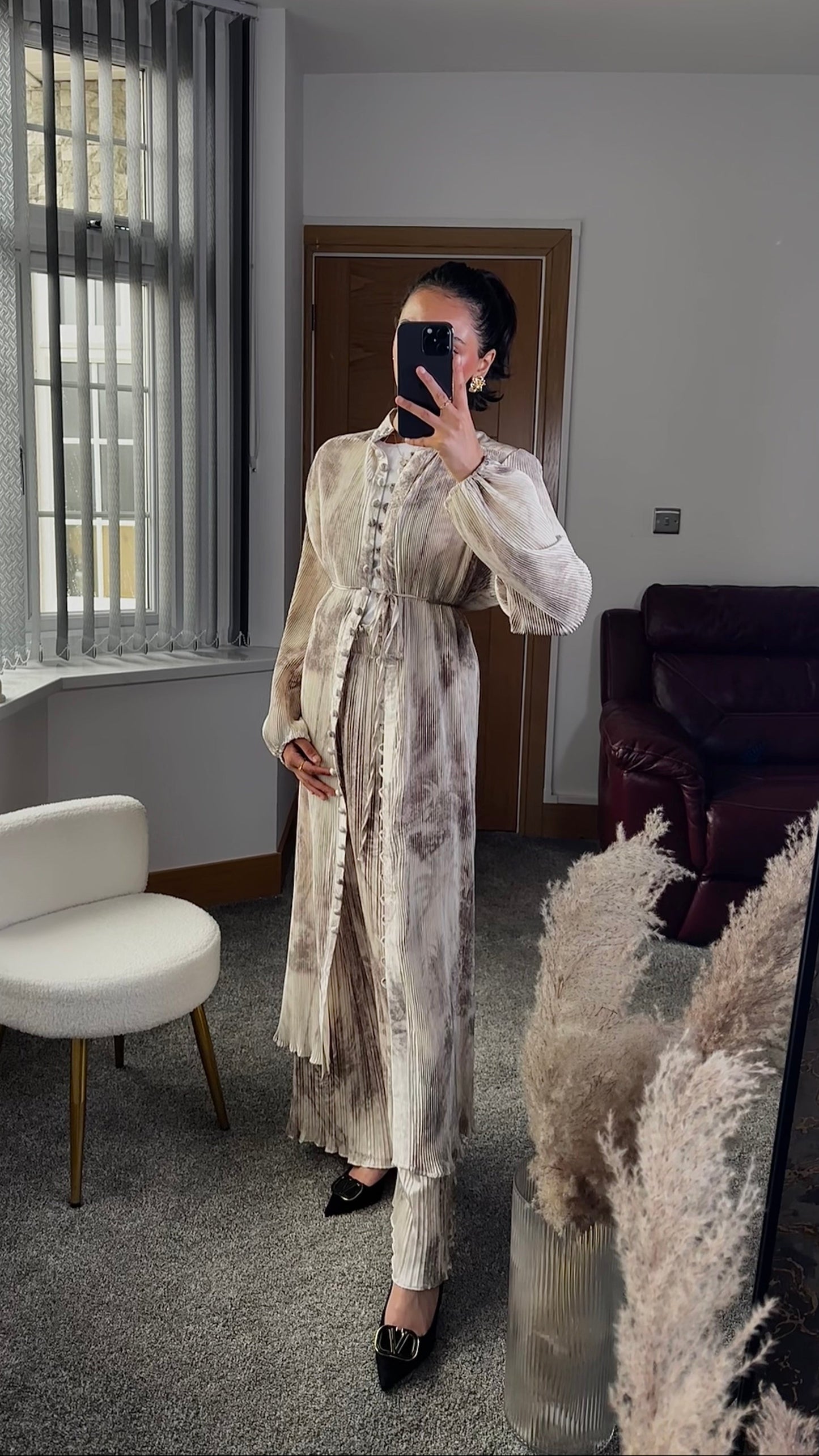 Shana two piece co ord set in white & grey.