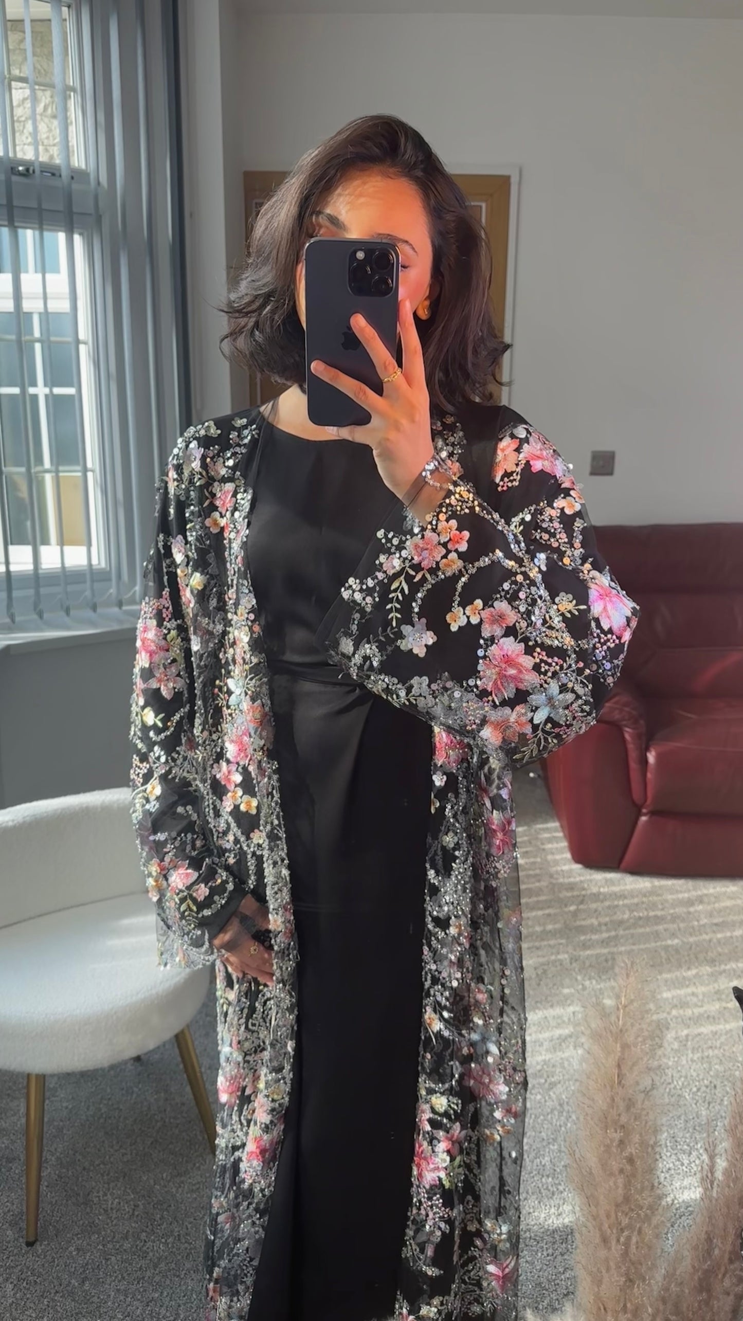 Summer petals abaya in Black & Red