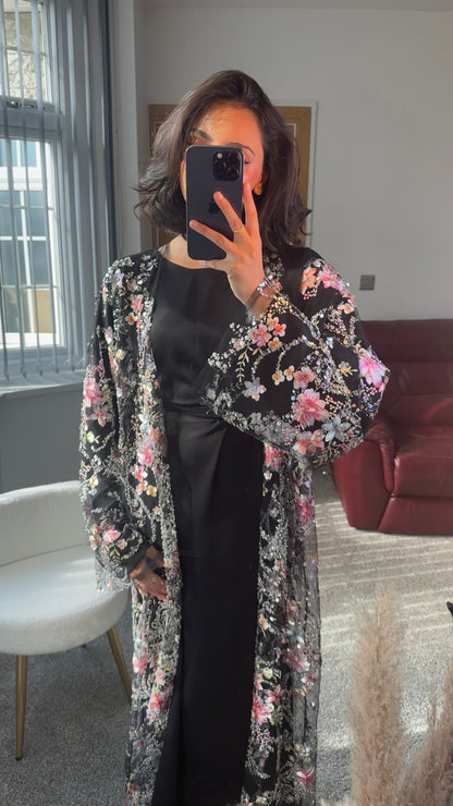 Summer petals abaya in Black & Red