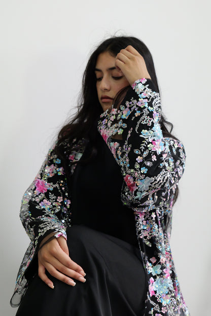 Summer petals abaya in Black