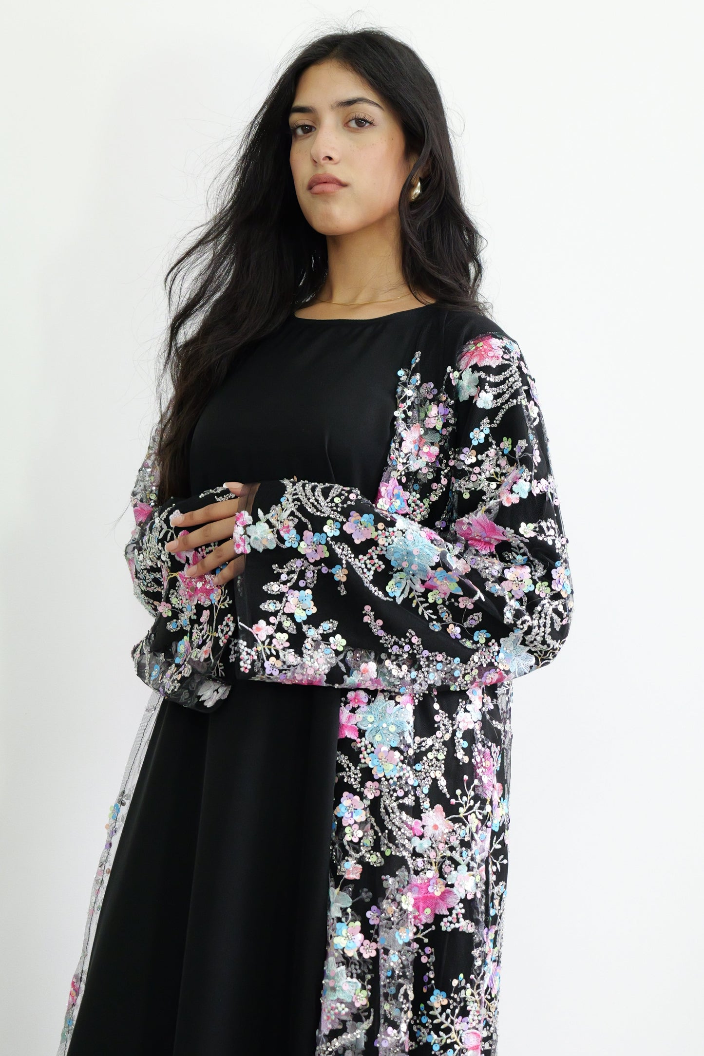 Summer petals abaya in Black