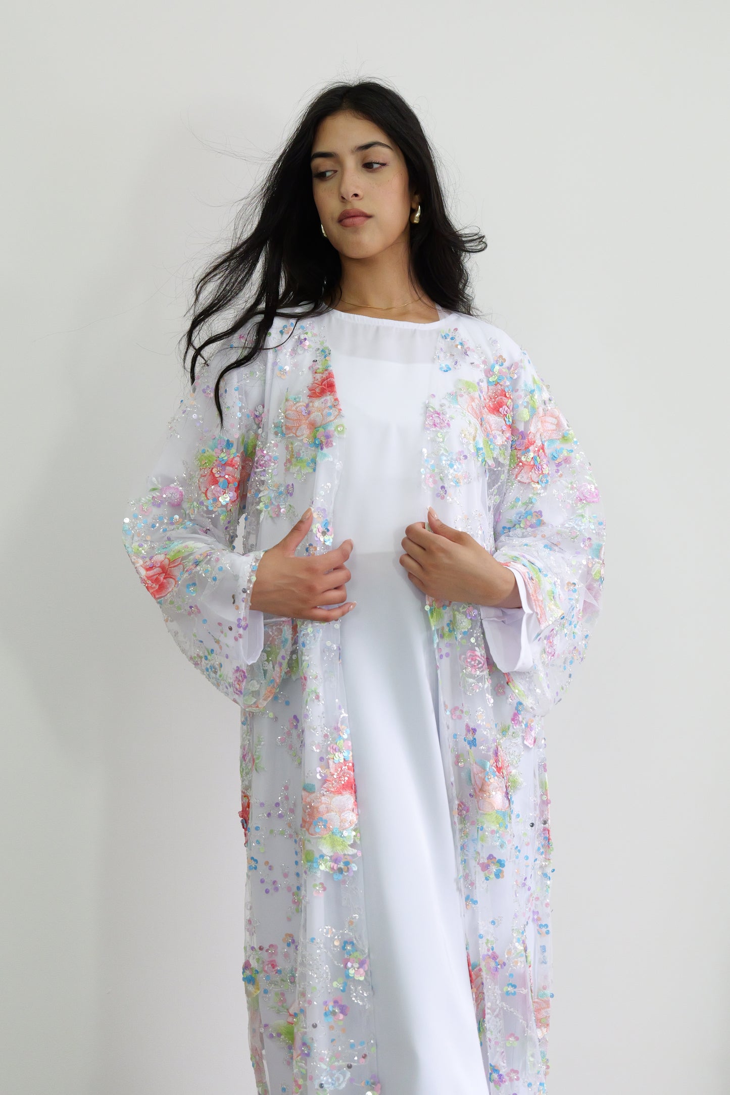 Summer petals abaya in White
