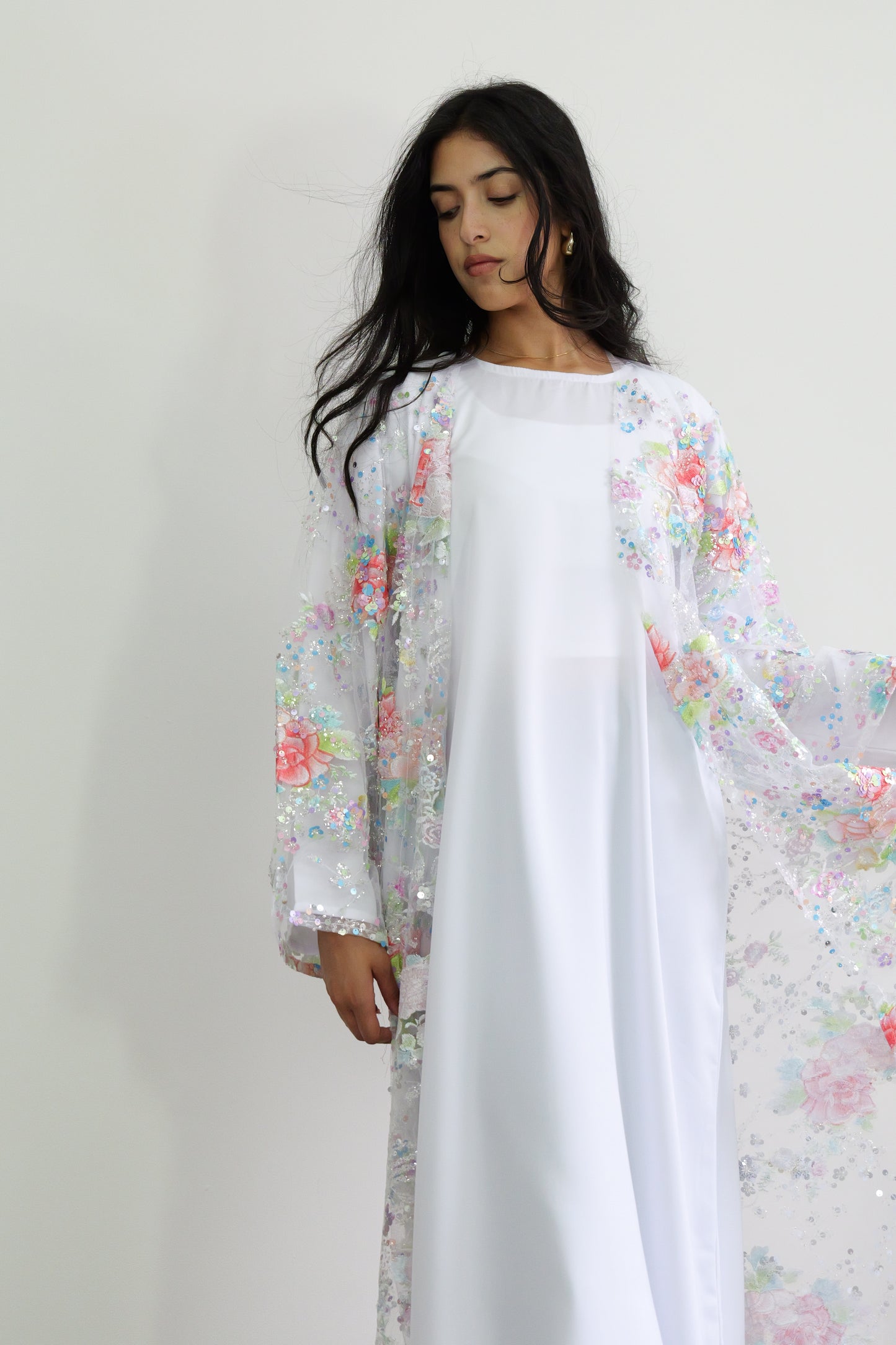 Summer petals abaya in White
