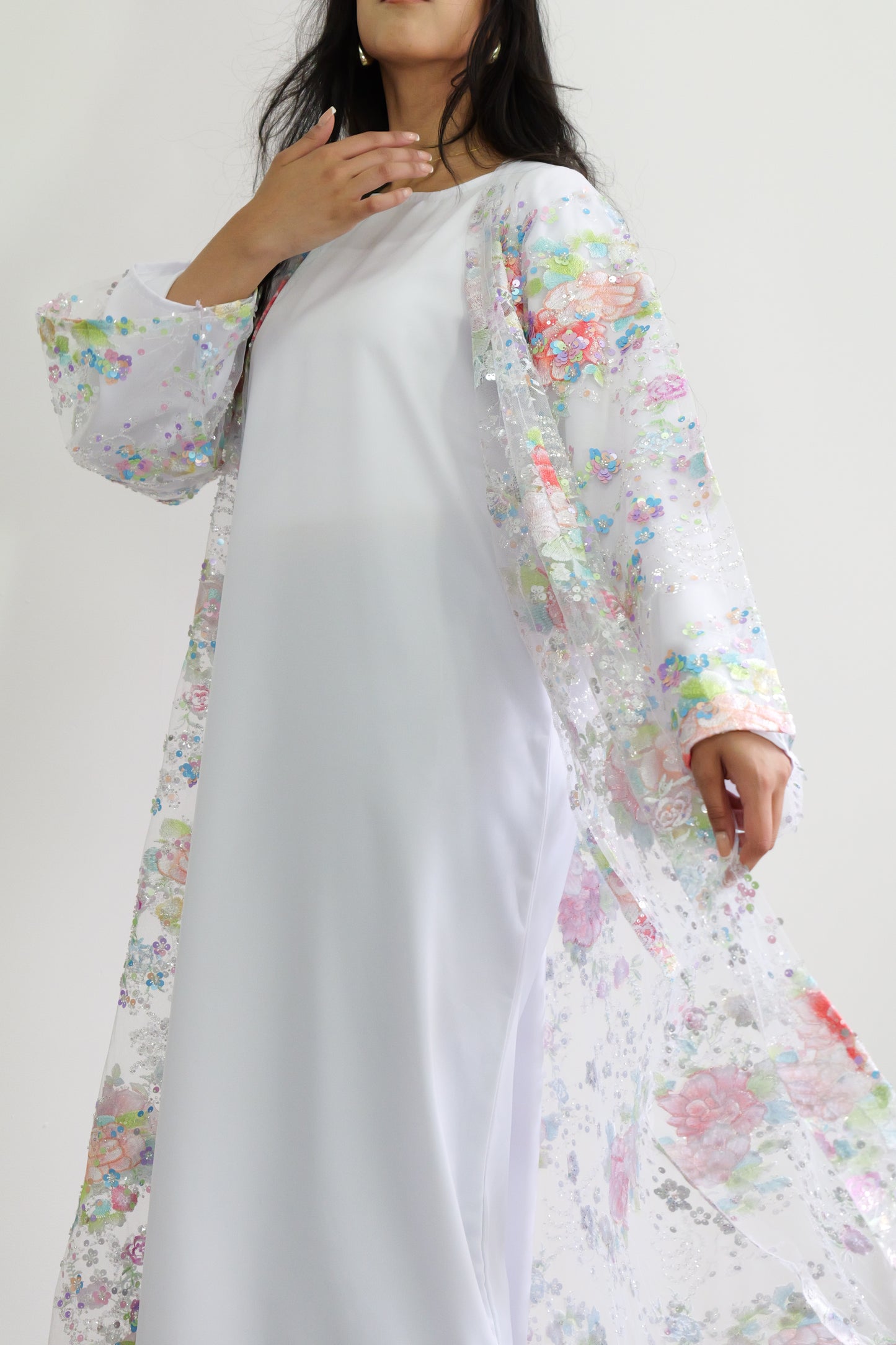 Summer petals abaya in White