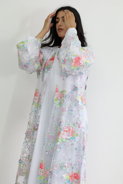 Summer petals abaya in White