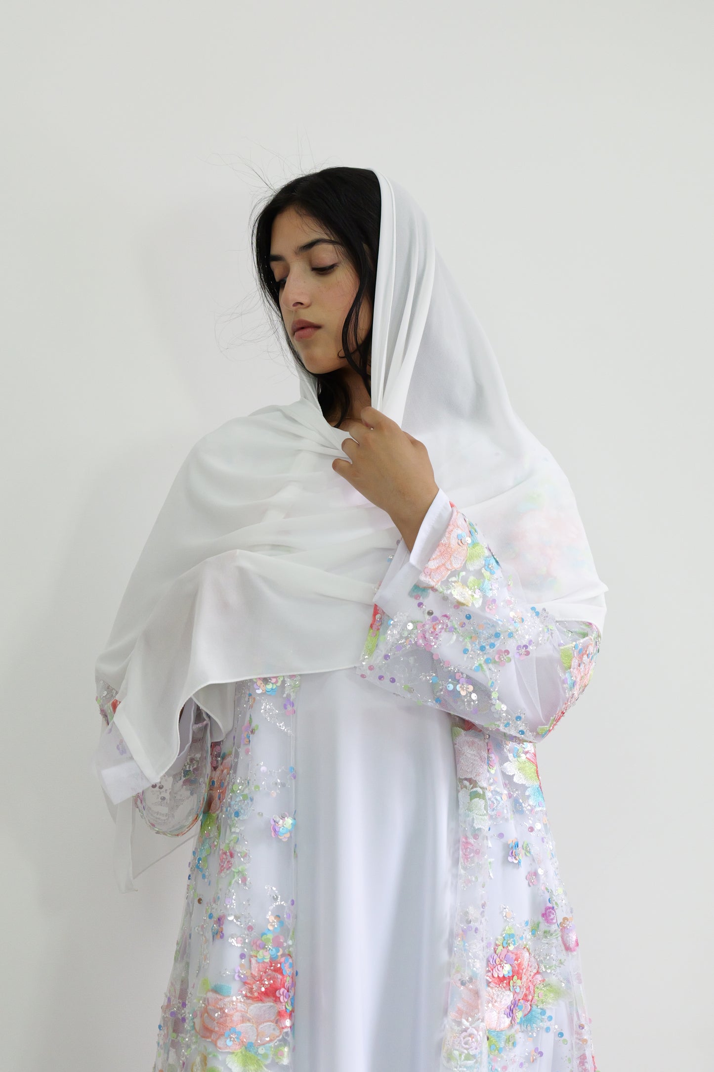 Summer petals abaya in White