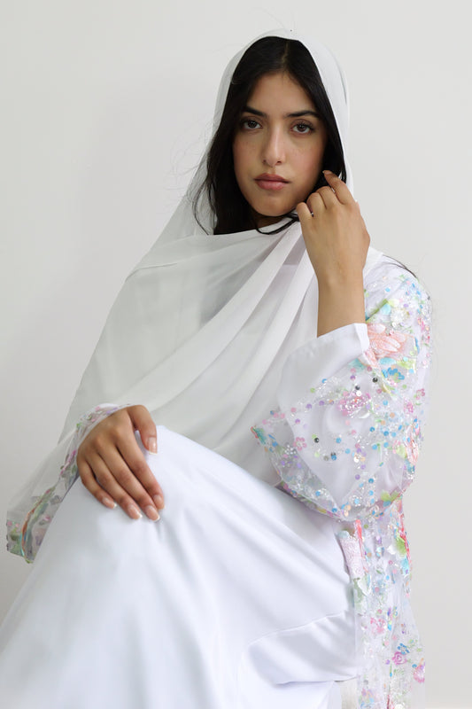 Summer petals abaya in White